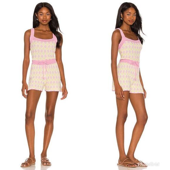 Free People X REVOLVE Dream Diamonds Romper In Pink,Yellow. - Picture 1 of 11